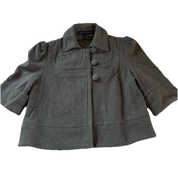 French Connection 3/4 Sleeve Gray Cotton 3 Button Short Jacket Size 8 - Picture 3 of 13